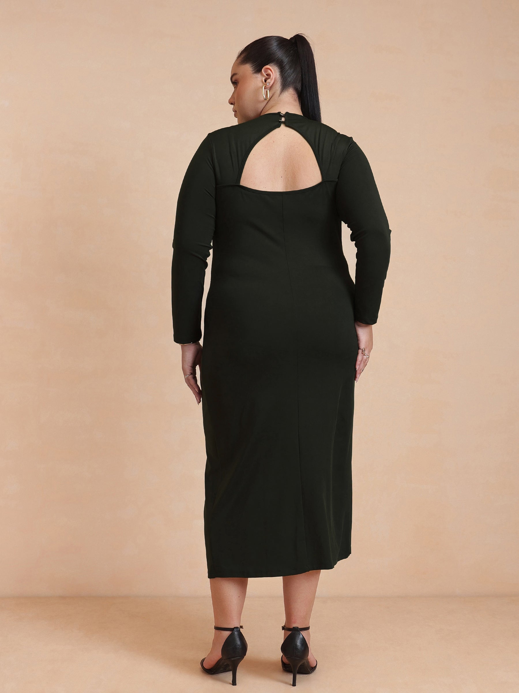 Women Olive Full Sleeves Wrap Dress