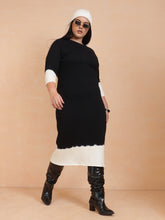 Black & White Knit Round Neck Midi Dress-SASSAFRAS Curve
