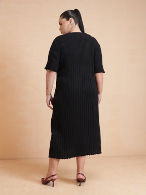 Women Black Knit A-Line Midi Dress