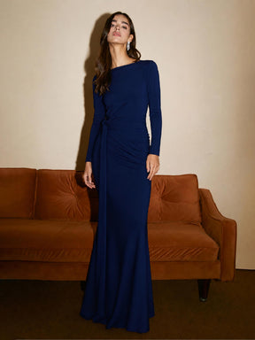 Navy Knot Front Maxi Dress-SASSAFRAS