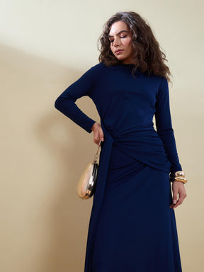 Navy Knot Front Maxi Dress-SASSAFRAS