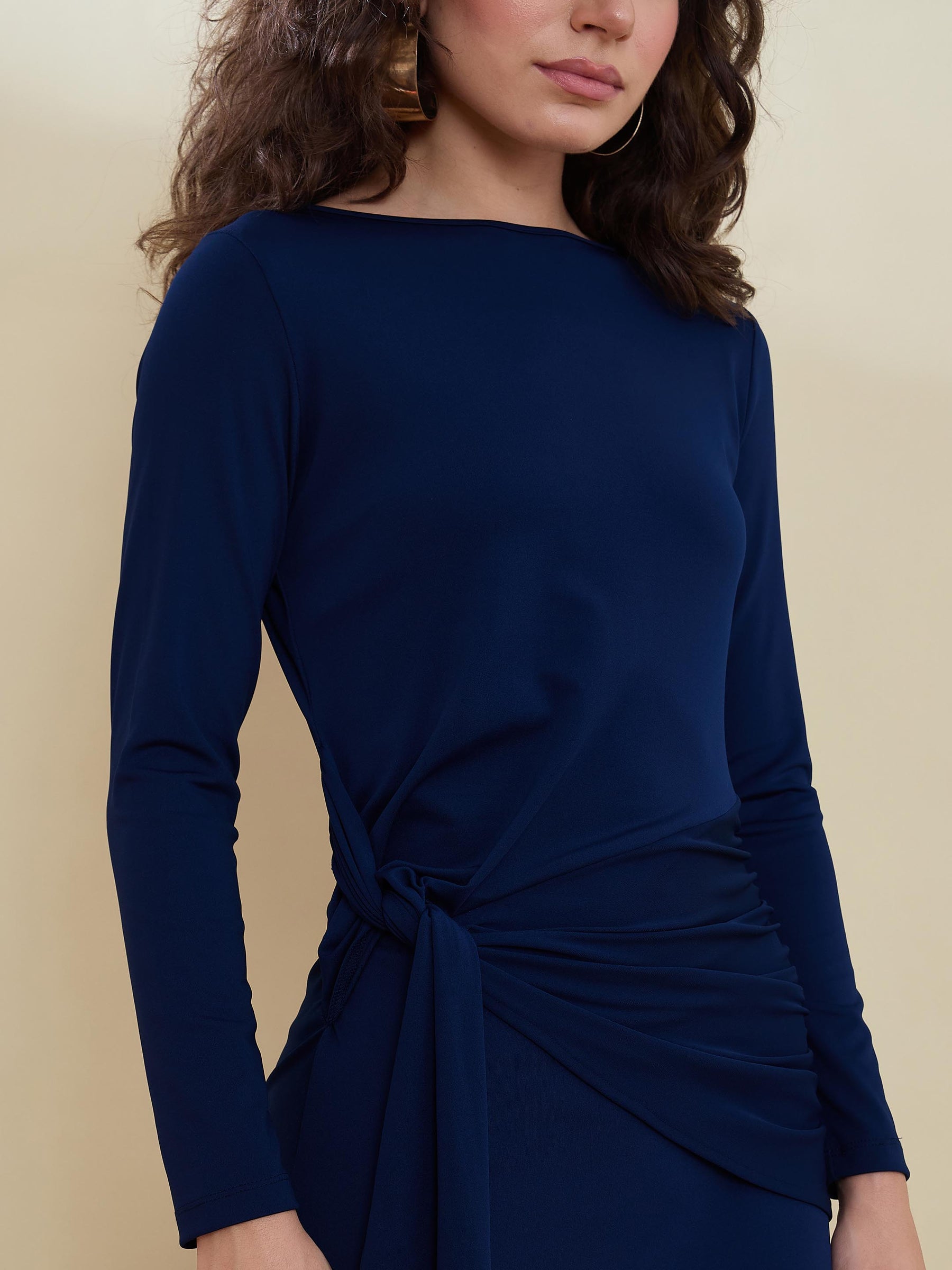 Navy Knot Front Maxi Dress-SASSAFRAS