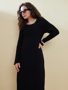 Black Midi Sweater Jumper Dress -SASSAFRAS