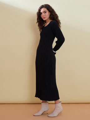 Black Midi Sweater Jumper Dress -SASSAFRAS