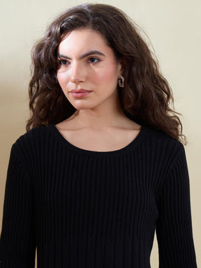 Black Midi Sweater Jumper Dress -SASSAFRAS