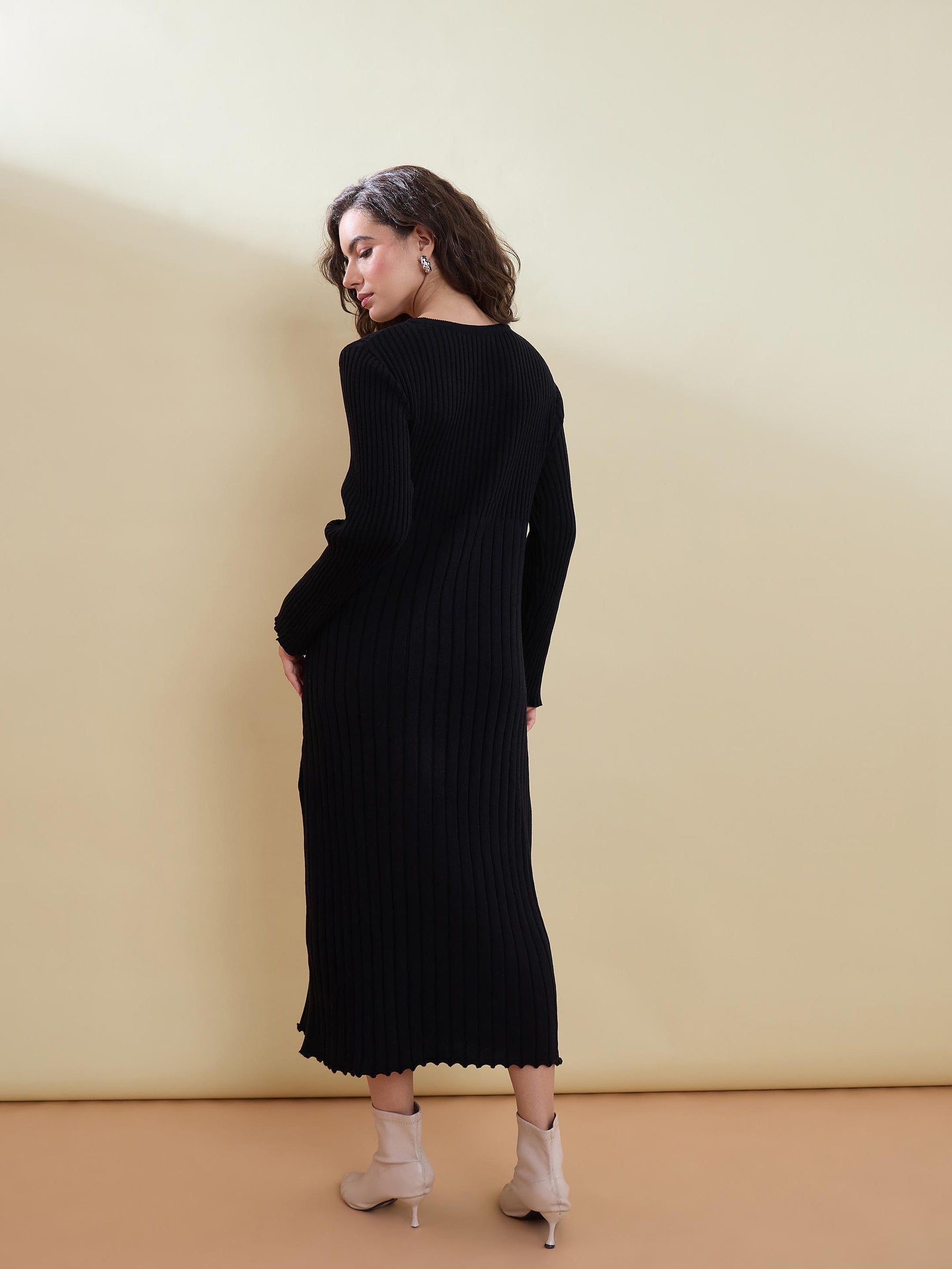 Black Midi Sweater Jumper Dress -SASSAFRAS