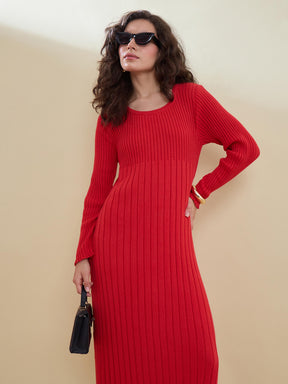Red Midi Sweater Jumper Dress -SASSAFRAS
