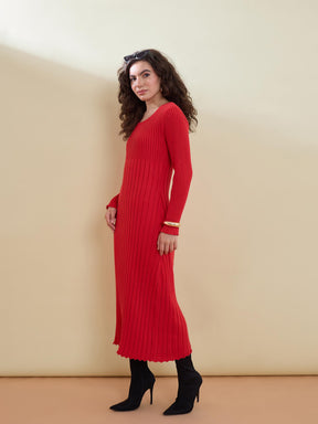 Red Midi Sweater Jumper Dress -SASSAFRAS