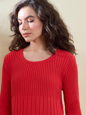 Red Midi Sweater Jumper Dress -SASSAFRAS