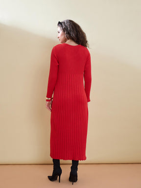 Red Midi Sweater Jumper Dress -SASSAFRAS