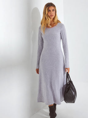 Grey Contrast Neck Midi Sweater Jumper Dress-SASSAFRAS