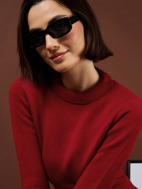 Red Acrylic High Neck Midi Jumper Dress-SASSAFRAS