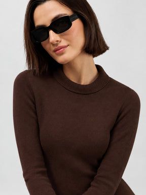 Brown Acrylic High Neck Midi Jumper Dress-SASSAFRAS