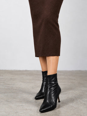 Brown Acrylic High Neck Midi Jumper Dress-SASSAFRAS