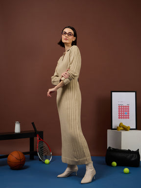 Beige Acrylic Collar Maxi Jumper Dress-SASSAFRAS