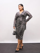 Black Sequence Wrap Midi Dress-SASSAFRAS Curve