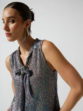 Silver Multicolor Sequence Asymmetrical Front Tie Short Dress-SASSAFRAS