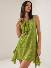 Green Sequence Asymmetrical Front Tie Short Dress-SASSAFRAS