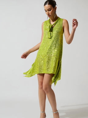 Green Sequence Asymmetrical Front Tie Short Dress-SASSAFRAS