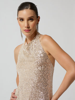 Silver Sequence Halter Neck Midi Dress-SASSAFRAS