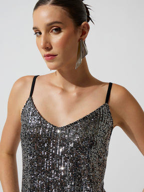 Black Ombre Sequence Strappy Side Slit Midi Dress-SASSAFRAS