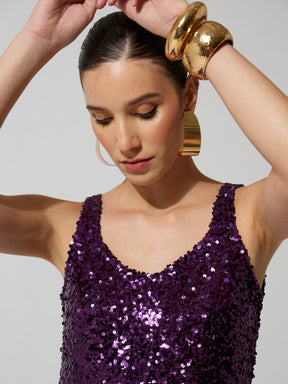 Purple Sequence Sweetheart Neck Midi Dress-SASSAFRAS