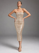 Silver Sequence Bodycon Tube Midi Dress-SASSAFRAS