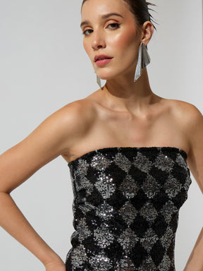 Black Sequence Bodycon Tube Midi Dress-SASSAFRAS
