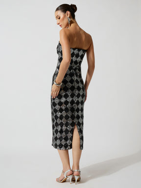 Black Sequence Bodycon Tube Midi Dress-SASSAFRAS