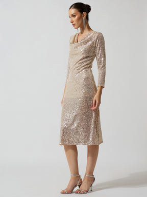 Silver Sequence Cowl Neck Midi Dress-SASSAFRAS