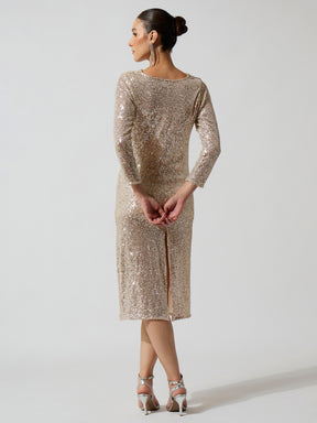 Silver Sequence Cowl Neck Midi Dress-SASSAFRAS