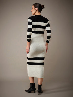 Off-White & Black Acrylic Wool High Neck Jumper Dress-SASSAFRAS