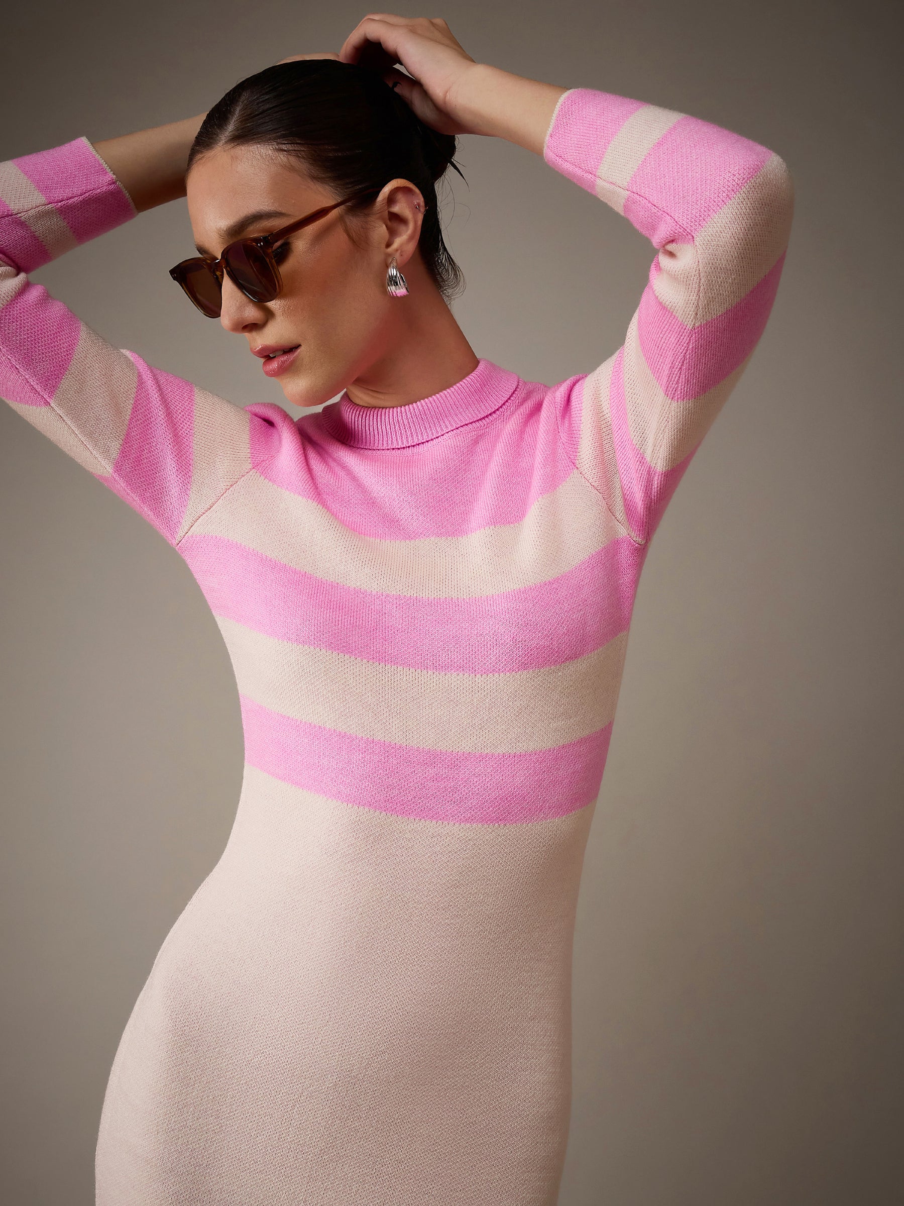 Pink Acrylic Wool High Neck Jumper Dress-SASSAFRAS