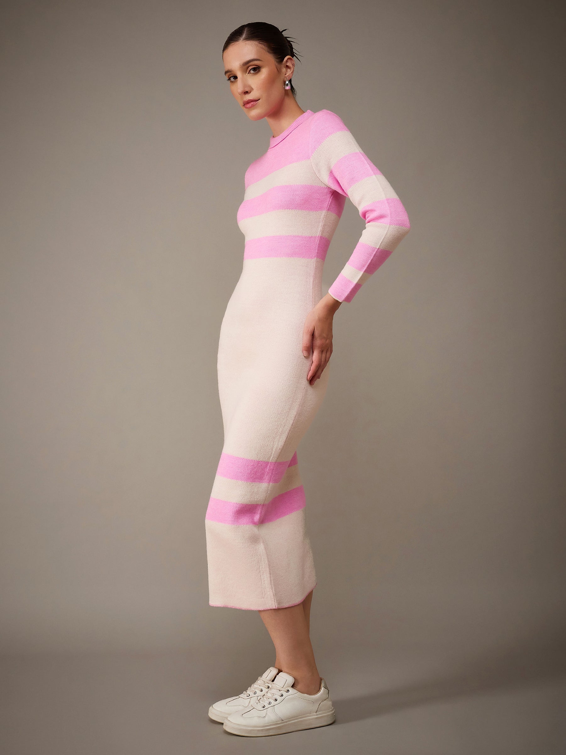 Pink Acrylic Wool High Neck Jumper Dress-SASSAFRAS