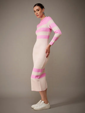 Pink Acrylic Wool High Neck Jumper Dress-SASSAFRAS