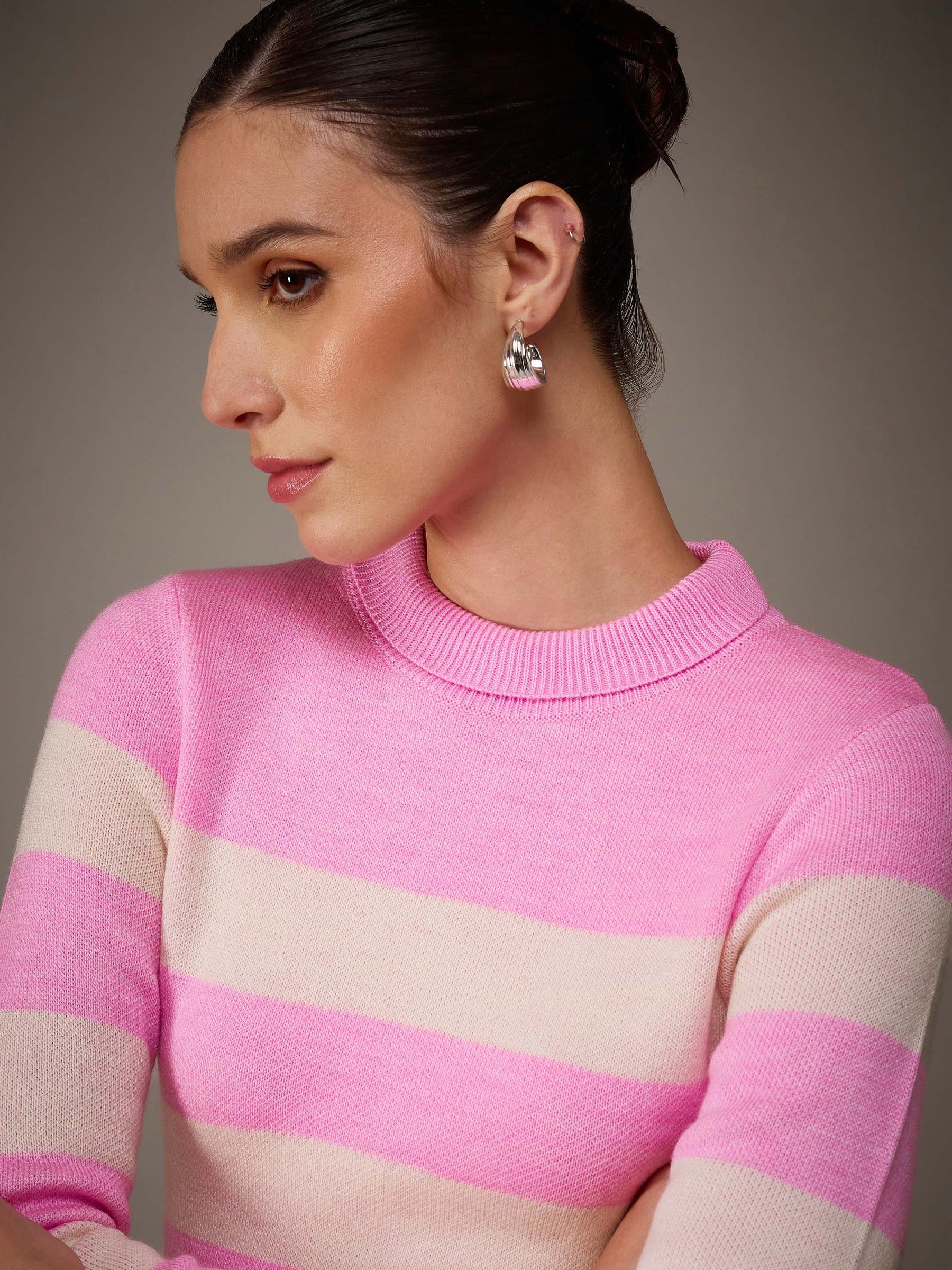 Pink Acrylic Wool High Neck Jumper Dress-SASSAFRAS