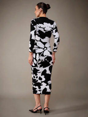 Black & White Jacquard Acrylic Wool Jumper Dress-SASSAFRAS
