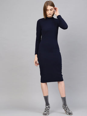 Buy Women Navy High Neck Bodycon Midi Dress Online At Best Price Sassafras.in