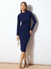 Navy High Neck Bodycon Midi Dress-SASSAFRAS