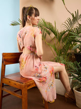Peach Floral Back Cut Out Dress-SASSAFRAS