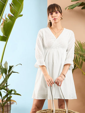 White Schiffli Shift Dress-SASSAFRAS