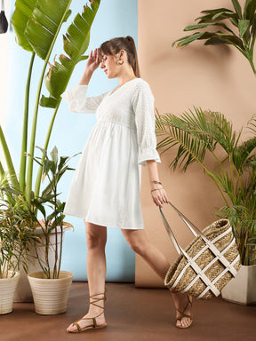 White Schiffli Shift Dress-SASSAFRAS