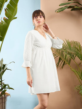 White Schiffli Shift Dress-SASSAFRAS