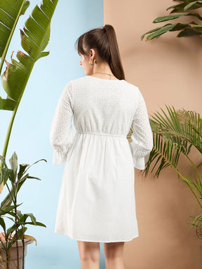 White Schiffli Shift Dress-SASSAFRAS