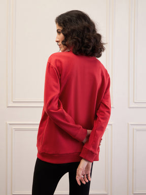 Red Fleece Front Zipper Jacket-SASSAFRAS