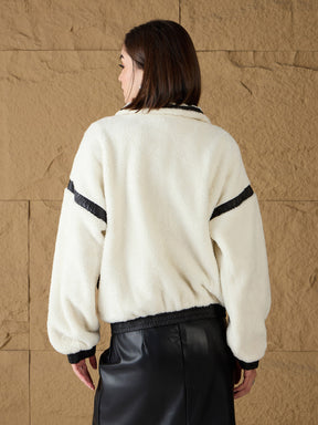 White Fur Contrast Tape Detail Jacket-SASSAFRAS