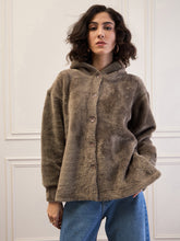 Dark Grey Fur Button Placket Hooded Jacket-SASSAFRAS