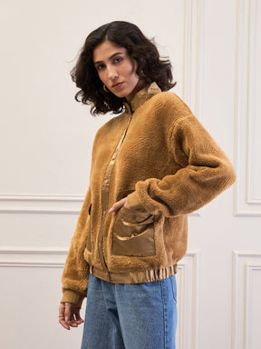 Brown Fur Front Patch Pocket Jacket-SASSAFRAS