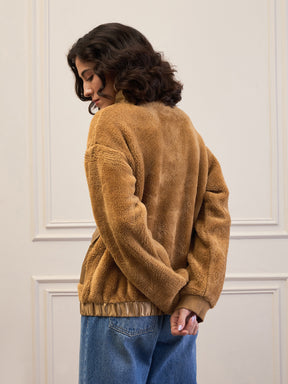 Brown Fur Front Patch Pocket Jacket-SASSAFRAS