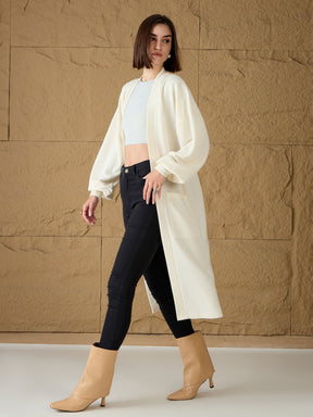 Off-White Front Open Balloon Sleeve Shrug-SASSAFRAS